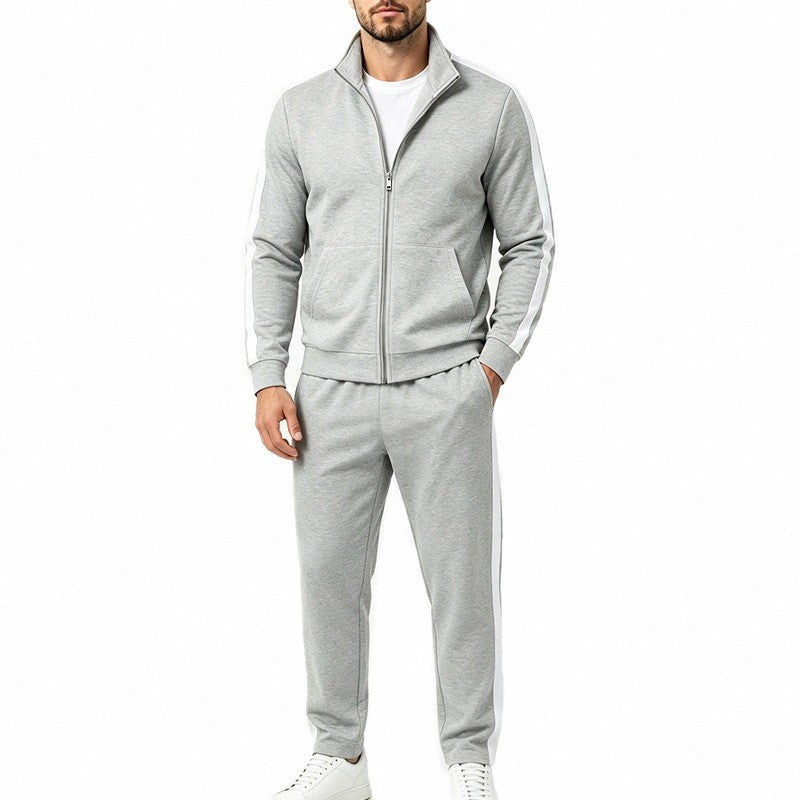 Herren Jogginganzug-Set aus French-Terry mit Stehkragen, Seitenstreifen und Reißverschlussjacke Drune