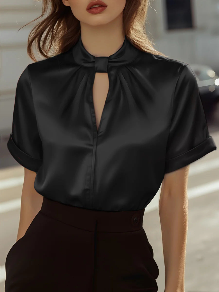 Damen elegante Bluse mit zeitgemäßem Stehkragen und schimmerndem Finish Drune