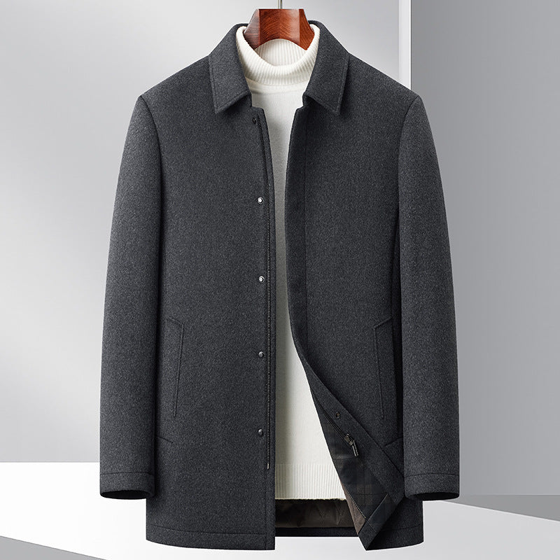 Herren eleganter Mantel aus wärmendem Wollmix mit modernem Schnitt und praktischen Taschen Drune
