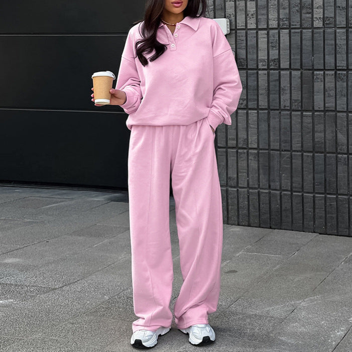 Damen lässiges Sweat-outfit mit lockerer Passform und Polokragen Drune