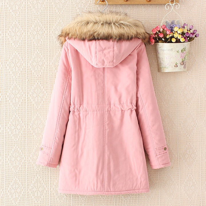 Damen nan Winterparka mit abnehmbarer Kunstfellkapuze, Teddy-Innenfutter und taillierendem Tunnelzug Drune