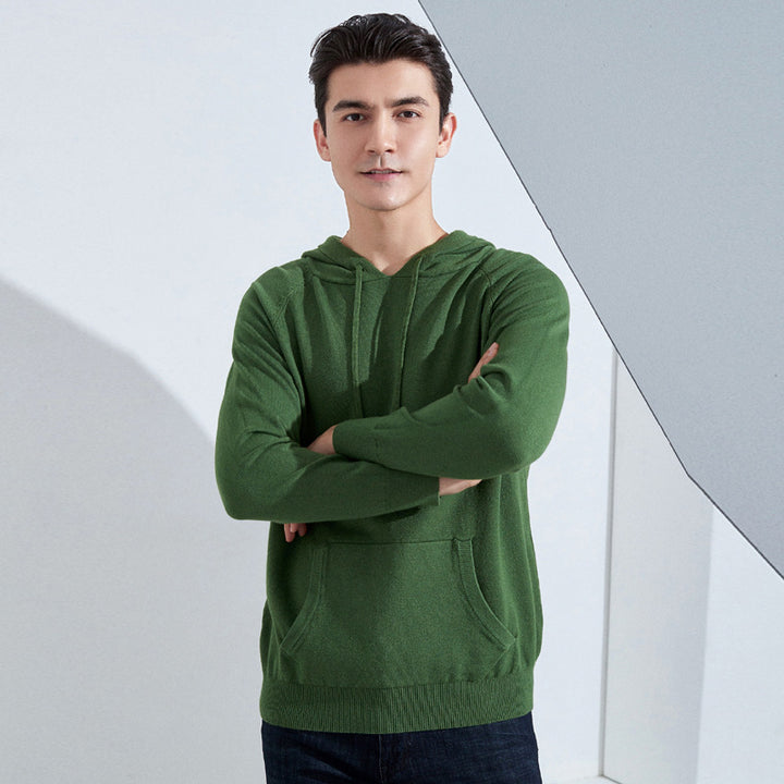 Herren Leichter Kapuzen-Feinstrickpullover mit Kängurutasche und Raglanärmeln Drune