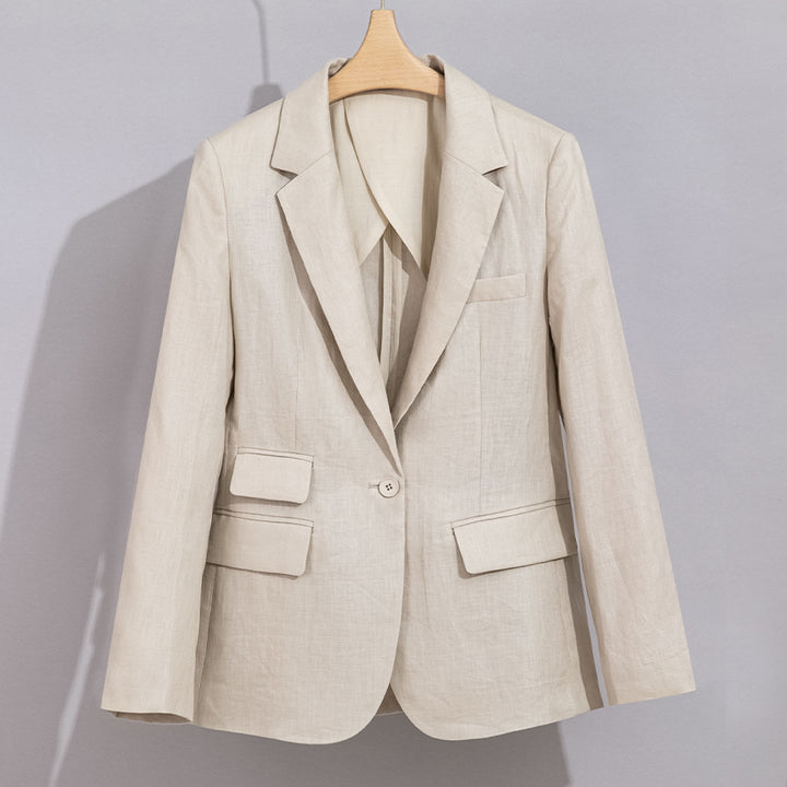 Damen Sommerlicher Leinen‑Mix Blazer mit taillierter Silhouette und Pattentaschen Drune