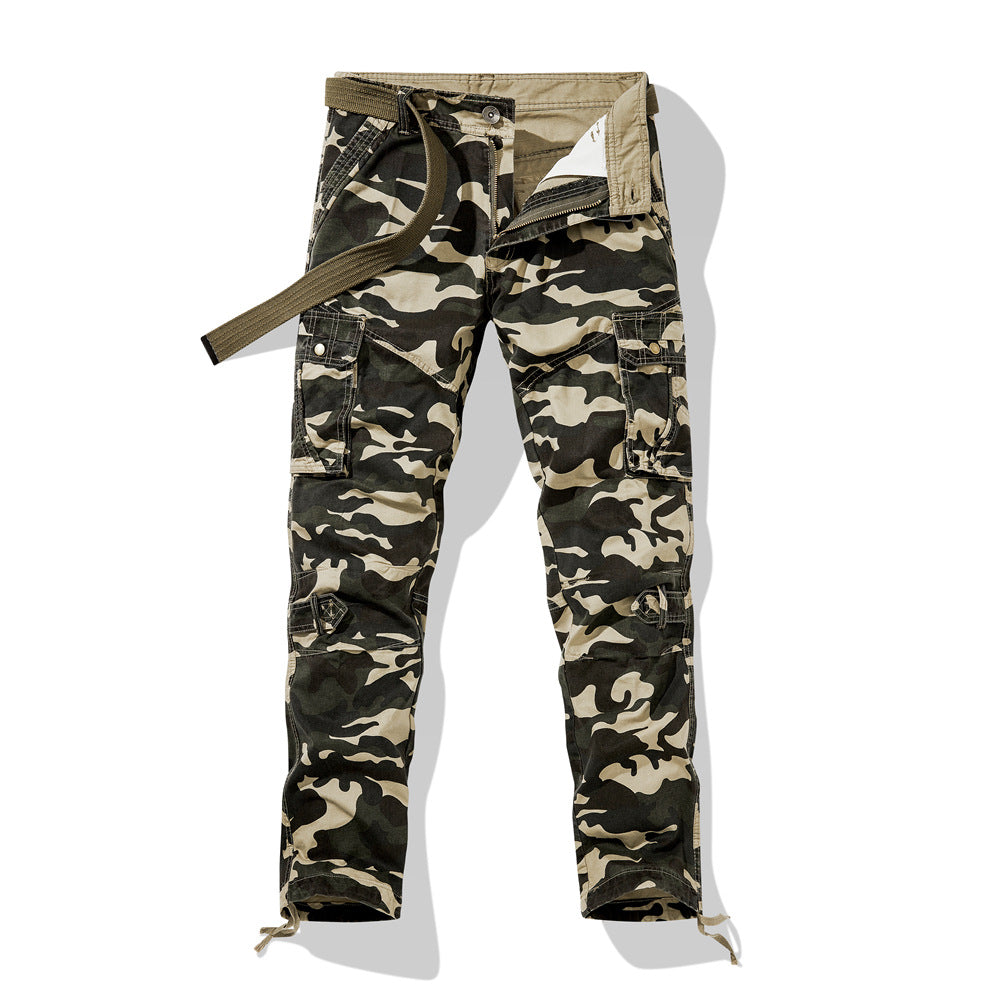 Herren Cargohose im Slim-Fit mit verstärkten Knien Multifachtaschen und Stoffgürtel Drune