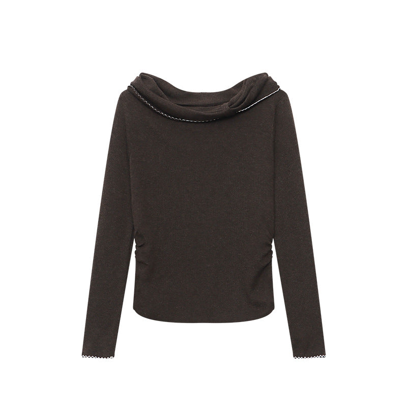Damen eleganter off-shoulder Pullover mit Raffung und langen Ärmeln Drune