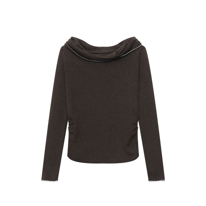 Damen eleganter off-shoulder Pullover mit Raffung und langen Ärmeln Drune