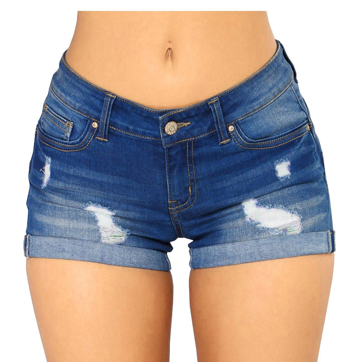 Damen lässige Destroyed Jeans-Shorts mit umgeschlagenem Saum Drune