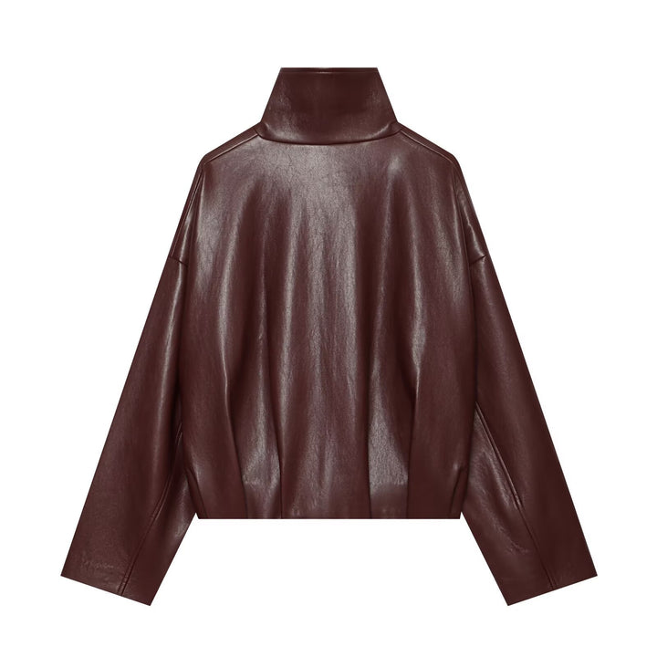 Damen Kurzer Kunstleder-Blouson mit hochabschließendem Stehkragen und Reißverschluss Drune