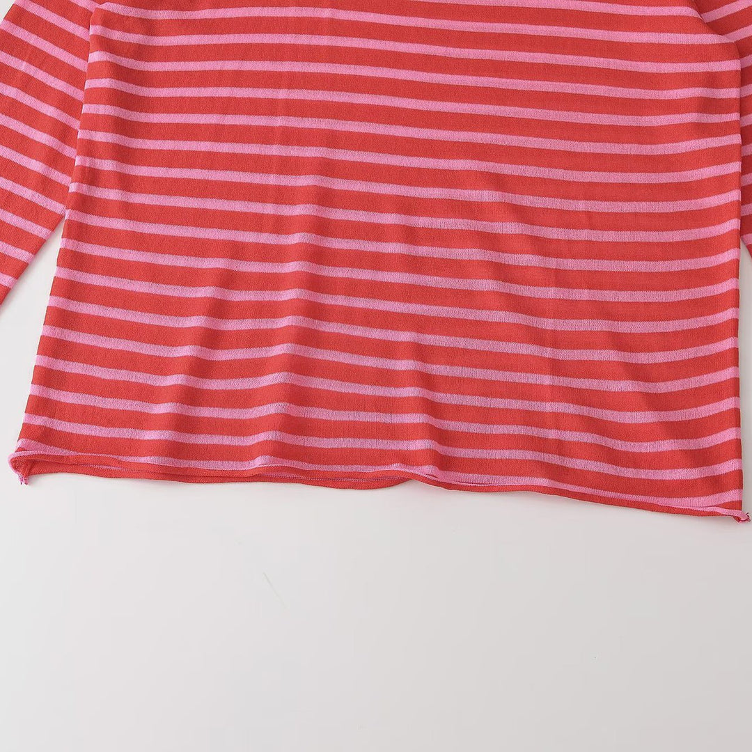 Damen Feinstrick-Longsleeve mit maritimen Querstreifen und kontrastierten Ärmeln Drune