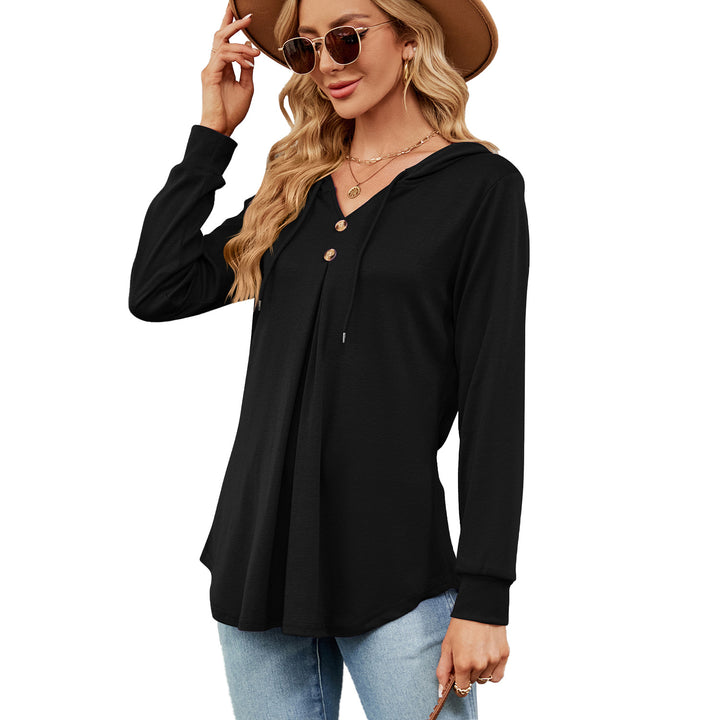 Damen Viskose Hoodie mit Knopfleiste und asymmetrischem Saum Drune