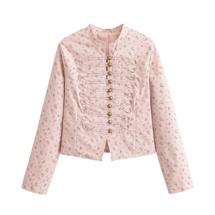 Damen Kurzjacke im Military-Stil mit Zierkordeln und Stehkragen Drune