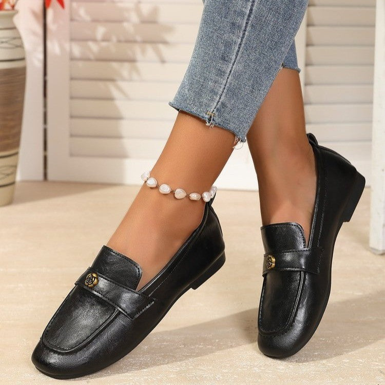 Damen nan elegante Loafer mit dezenter Rosen-Metallapplikation und gepolsterter Komfortinnensohle Drune