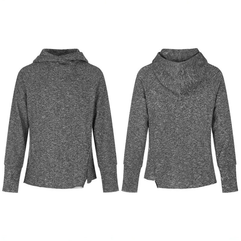 Damen Pullover‑Hoodie mit feinem Strukturstrick, seitlichen Schlitzen und verlängerten Bündchen Drune