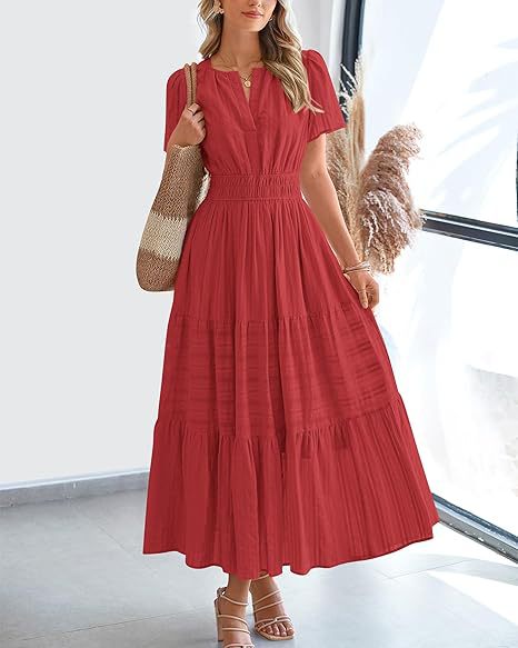 Damen langes Sommerkleid mit elastischem Taillenbund und raffiniertem Faltenwurf Drune