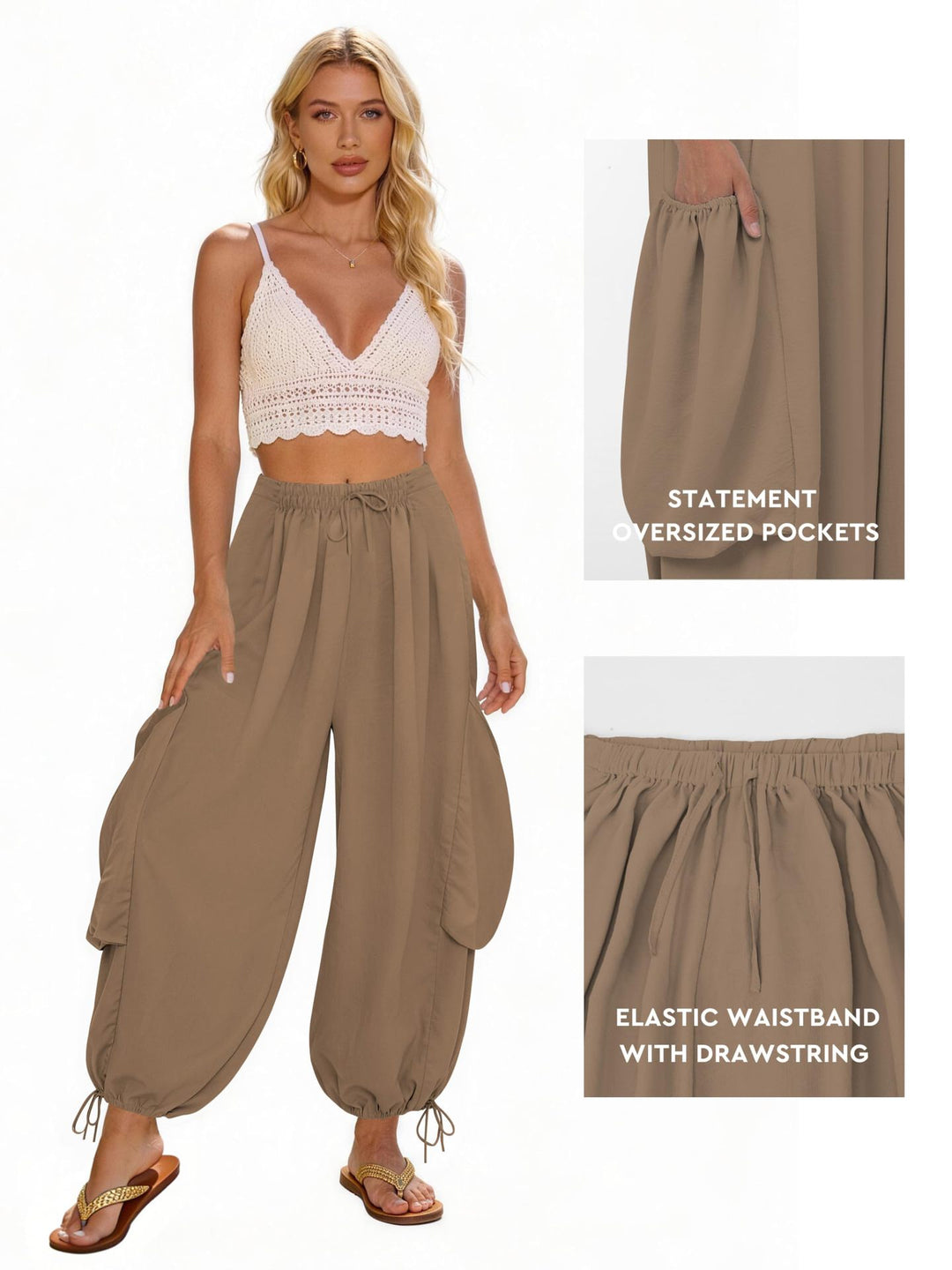 Damen Bequeme Freizeithose mit übergroßen Taschen und elastischem Bund Drune