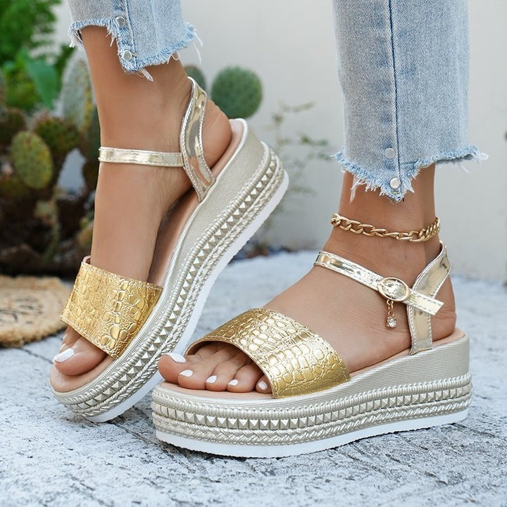 Damen Wedge-Sandaletten mit modischem Korkdesign und komfortablem Fußbett Drune