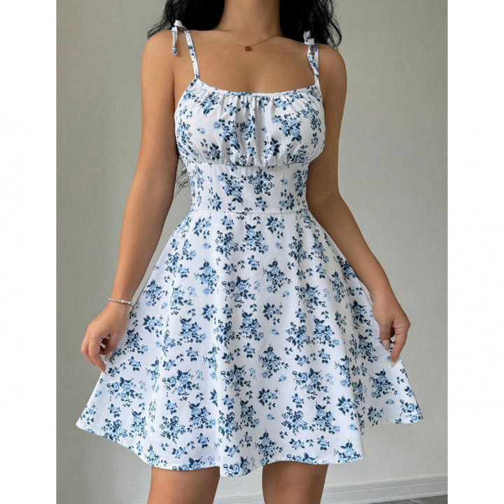 Damen Sommerliches Blümchenkleid mit verstellbaren Spaghettiträgern Drune