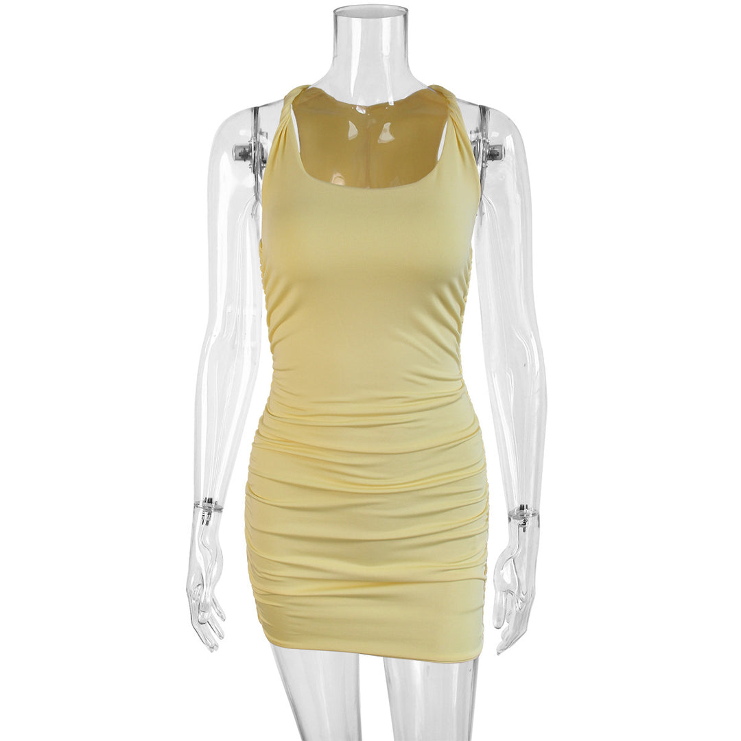 Damen Figurbetontes Sommerkleid mit verstellbaren Trägern und Raffungen Drune