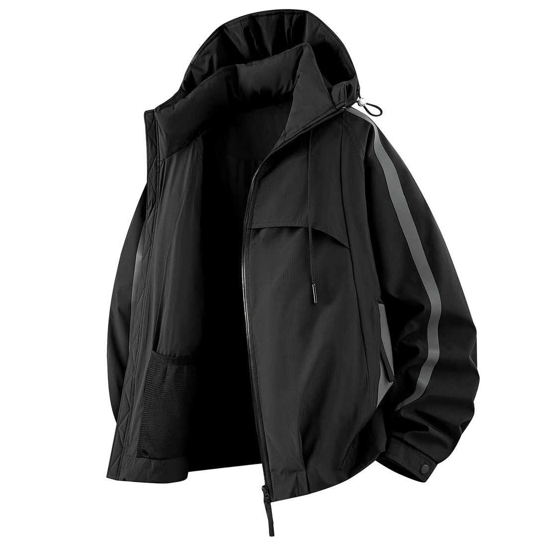 Unisex gefütterte Outdoor-Utility-Jacke mit Kapuze und reflektierenden Streifen Drune