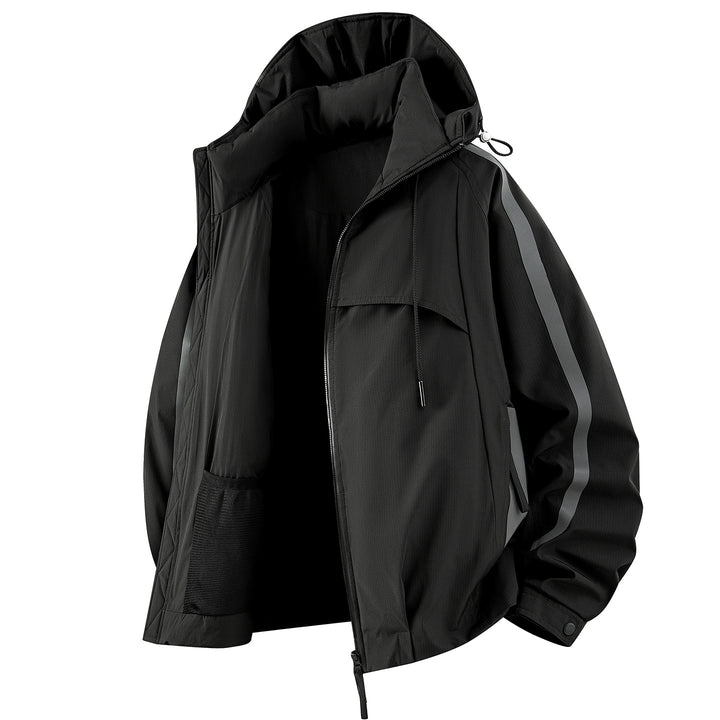 Unisex gefütterte Outdoor-Utility-Jacke mit Kapuze und reflektierenden Streifen Drune