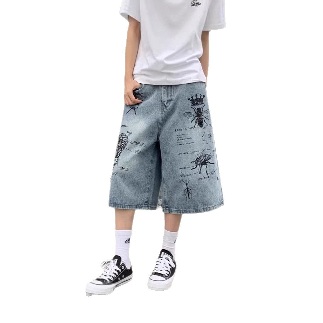 Damen Modische Weitbein-Jeans mit einzigartigem Grafikdesign Drune