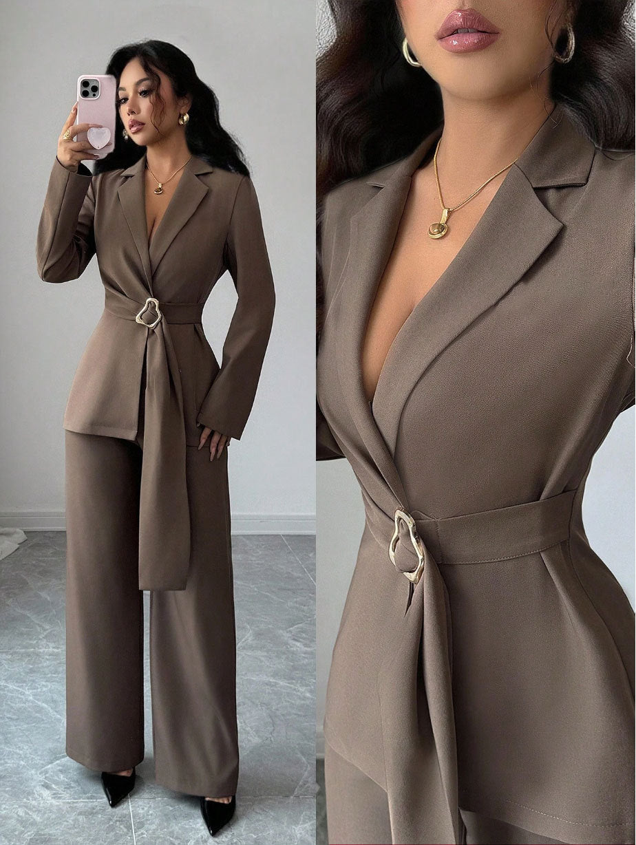 Damen Elegantes Blazer-Kostüm mit Taillengürtel Drune