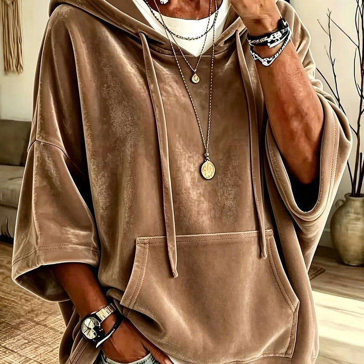 Damen Oversize Samt-Hoodie mit halbarm, Kapuze und Kängurutasche Drune