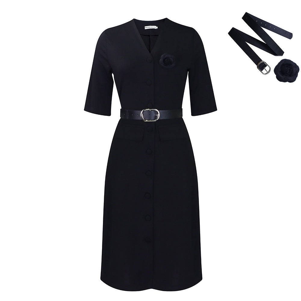 Damen Etuikleid mit eleganter Knopfleiste und abnehmbarem Gürtel Drune
