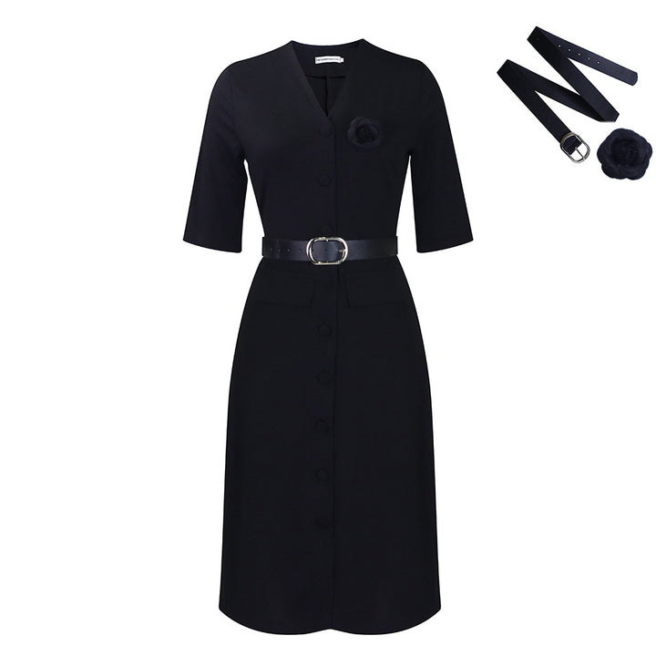 Damen Etuikleid mit eleganter Knopfleiste und abnehmbarem Gürtel Drune
