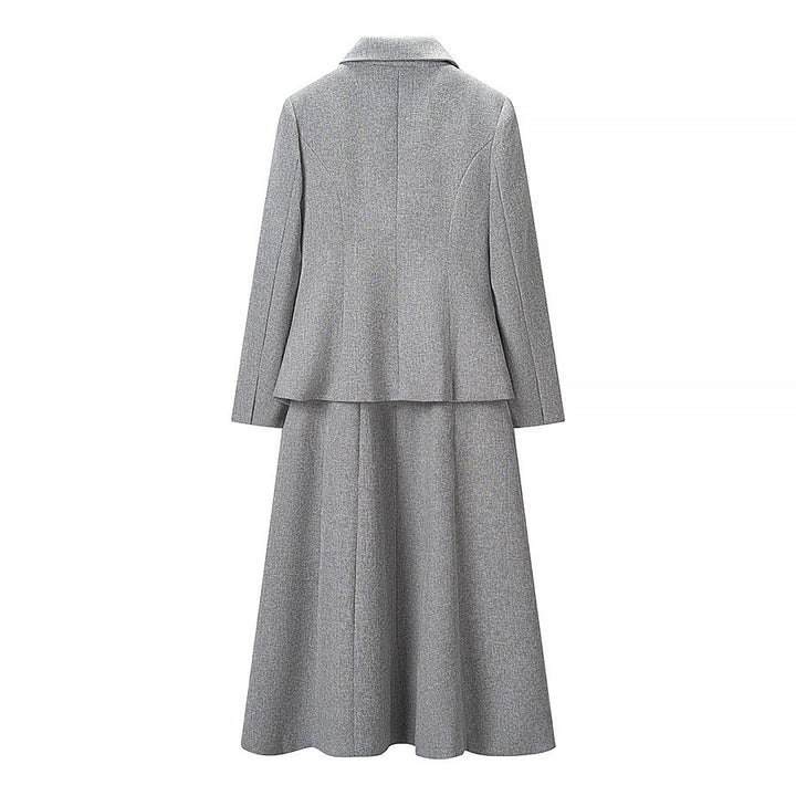 Damen Elegantes zweiteiliges Wollmisch-Kostüm mit tailliertem Kurzblazer und ausgestelltem Midirock Drune