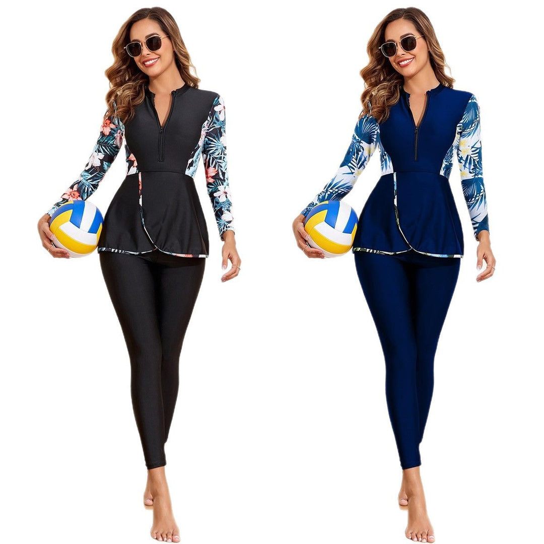 Damen Modisches Schwimmanzug-Set mit floralem Design und langem Arm Drune
