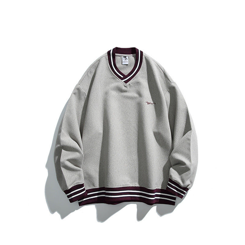 Herren Oversized V-Ausschnitt Sweatshirt mit Kontraststreifen an Bündchen und Saum Drune