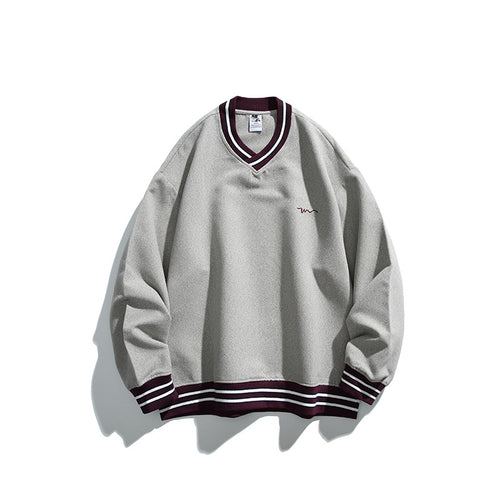 Herren Oversized V-Ausschnitt Sweatshirt mit Kontraststreifen an Bündchen und Saum Drune
