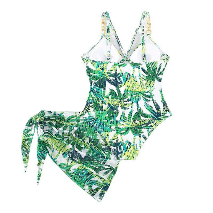 Damen Einteiler Badeanzug mit elegantem Wickeldesign und goldenen Akzenten Drune