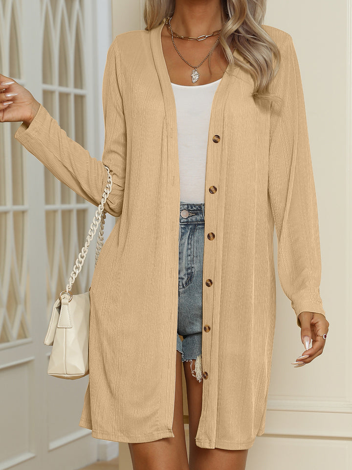 Damen Langarm-Cardigan mit Knopfdetails und strukturiertem Design Drune