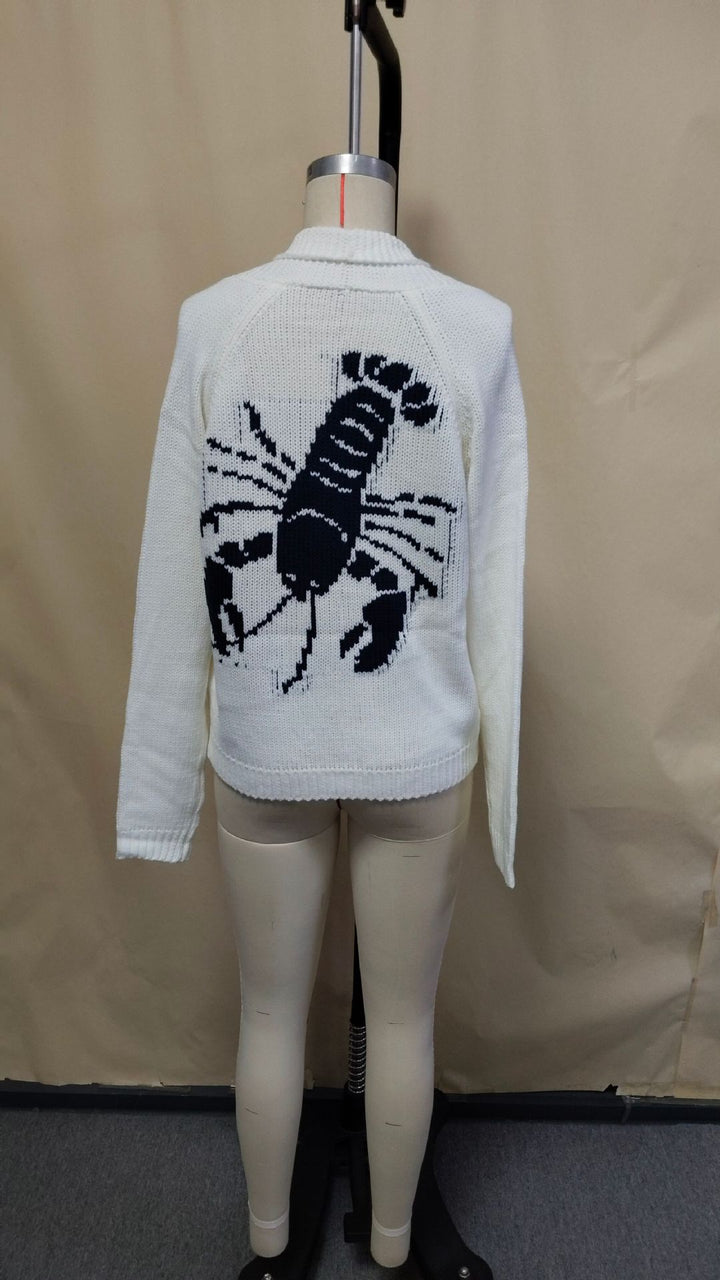 Damen Grobstrick Rollkragenpullover mit Hummer-Intarsie und lässiger Oversize-Passform Drune