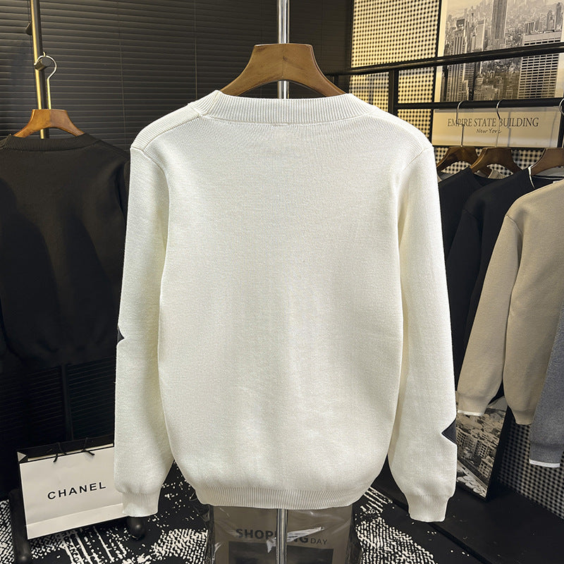Herren Strick-Cardigan mit V‑Ausschnitt und dekorativen Puzzle‑Applikationen Drune