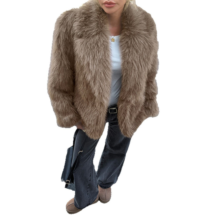 Damen nan kurzer Faux‑Fur Mantel mit voluminösem Schalkragen, Oversize‑Passform und weichen Textur Drune