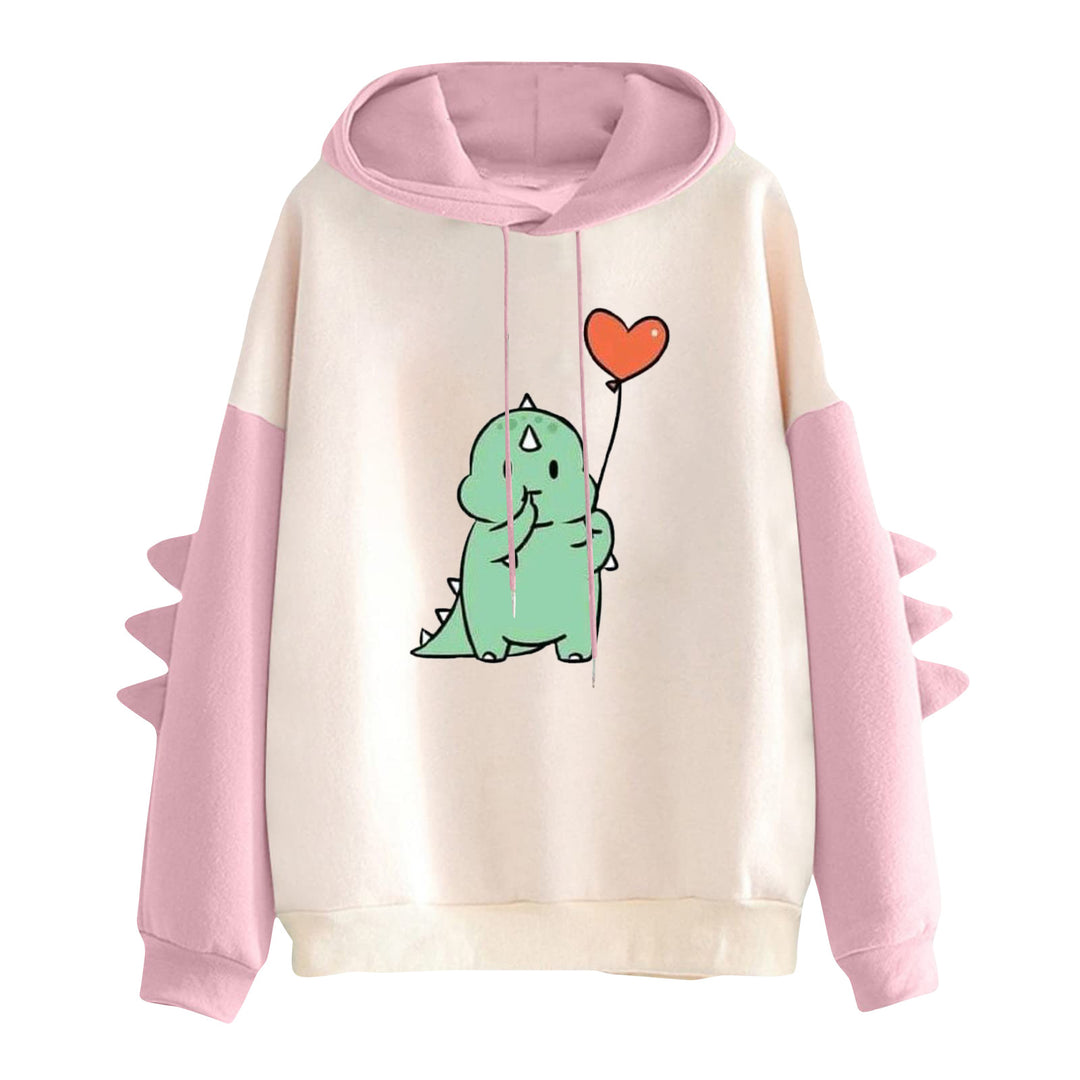 Damen nan Kapuzenpullover mit niedlichem Dinosaurierprint und dreidimensionalen Stacheln Drune