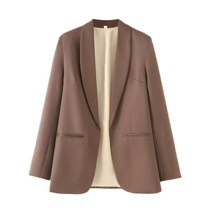 Damen nan eleganter Longblazer mit Schalkragen, unstrukturiertem Fall und paspelierten Leistentaschen Drune