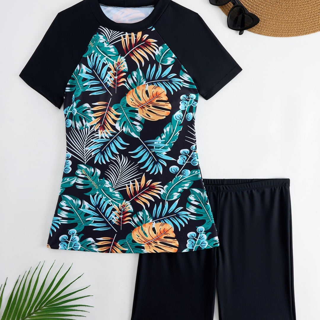 Damen Sportliche Rashguard mit modischem Blumenmuster Drune