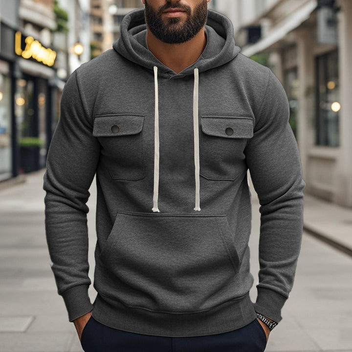 Herren modischer Hoodie mit aufgesetzten Taschen und kontrastierenden Kordeln Drune