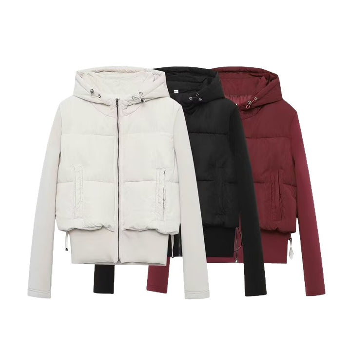 Damen Kurz geschnittene Hybrid-Steppjacke mit Kapuze, Rippbündchen und Tunnelzug Drune