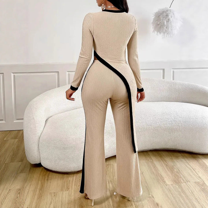 Damen lässiger Jumpsuit mit strukturiertem Stoff und kontrastierenden Details Drune
