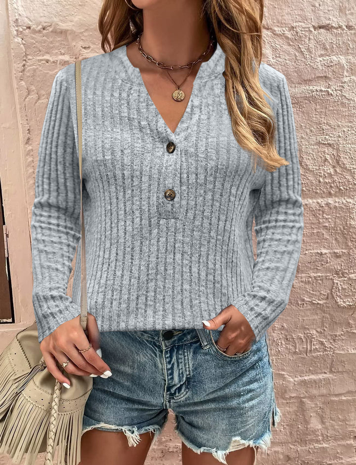 Damen Langarmshirt mit strukturiertem Rippdesign und Knopfdetail Drune