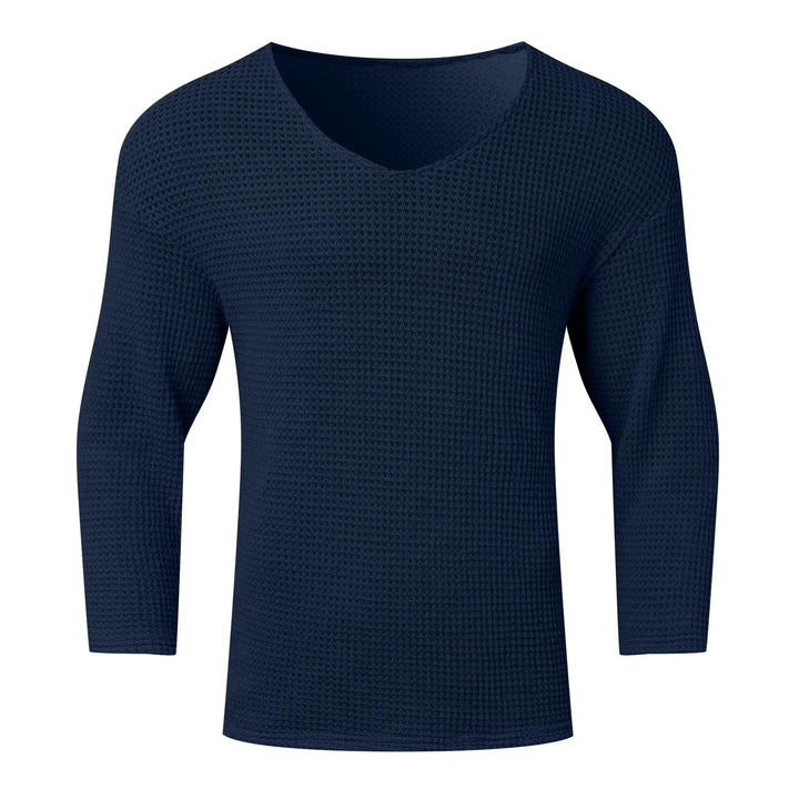 Herren nan strukturiertes Waffelstrick-Langarmshirt mit V-Ausschnitt und wärmendem Thermoeffekt Drune
