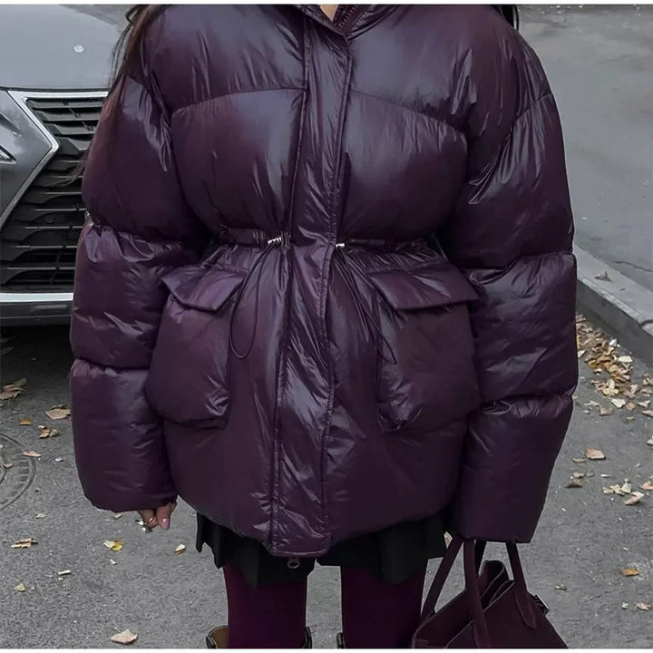 Damen modische oversized Daunenjacke mit Taillengürtel und seitlichen Taschen Drune