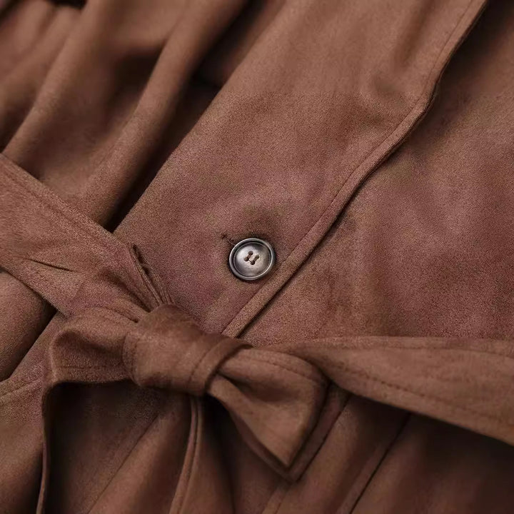 Damen elegante Suede Trenchcoat Drune