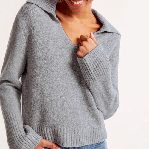 Damen Pullover mit weitem Kragen und gerippter Bündchenstruktur Drune