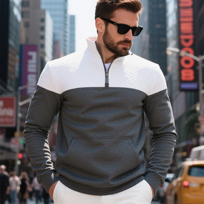 Herren nan gesteppter Halbzip-Sweatpullover mit Kängurutasche und Stehkragen Drune